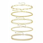 FEORA Multilayer Gold Plated Chain Bracelet for Women Waterproof | Waterproof Dainty Stackable Jewelry Set | Trendy Cuban Link & Paperclip Chain Bracelet Pack | Fashion Accessories & Gifts for Women