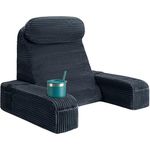 AS AWESLING Reading Pillow for Adults, Back Pillow for Bed Sitting Up, Backrest Cushion for Sitting in Bed, Detachable Arms with Built-in Cup & Phone Caddy (BLACK-CORDUROY, 21 INCH)