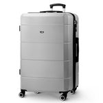 LUGG - Jetset 28 Inch Large Suitcase – Lightweight Hard Shell Luggage with TSA Lock – Water-Resistant ABS Spinner Suitcase – 4 Wheels – 75x49x29cm Travel Bag- Silver