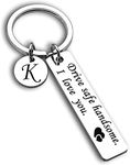 Mattel Men Drive Safe Keychain - Personalized Alphabet Keyring - Gift for Boyfriend, Husband, Dad - Birthday, Valentines Day Gifts (A)