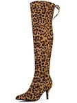 Allegra K Women's Stiletto Heels Thigh High Over the Leopard Knee High Boots 11 M US