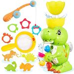 EKUEASYKU Dinosaur Bath Toys for Kids Ages 1-3 2-4 4-8 Toddler Bath Toys Whirling Waterfall Water Toys Fishing Games Bathtub Bath Time Tub Toys Girls Boys Color Movement Learning