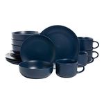 10 Strawberry Street Wazee Matte 16 Pc Coupe Dinnerware Set, Midnight Blue