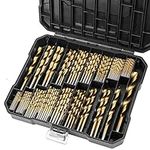 YWHWXB Titanium Drill Bit Set - 99Pcs Hex Shank High Speed Steel Twist Drill Kit for Drilling Wood/Metal Sheet/Plastic,1/16'' to 3/8'' with Plastic Case Stroage, Gold