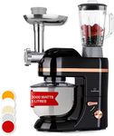Klarstein Lucia Elegance - Stand Mixer, Food Processor and Blender, Meat Grinder, 1800 Watts in 6 Power Levels, Pulse Function, 5 l Stainless Steel Bowl / 1.5 l Glass Mixer Jug, Black