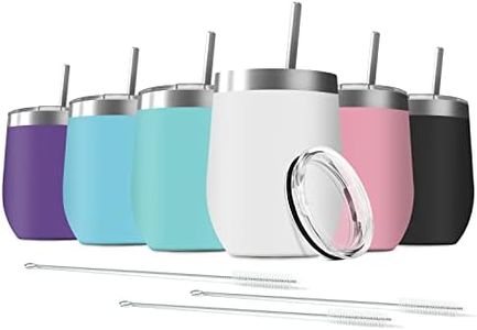 6 Pack 12 oz Stainless Steel Stemless Wine Tumbler with Leakproof Slip Lids, Double Wall Vacuum Insulated Travel Cup Including 12 Straws Set,for Coffee, Cocktail, Drink, Tea and Beer(Assorted Colors)