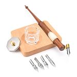 Yoption Wood Dip Pen Set, Calligraphy Oblique Nib Holder With Desktop Pen Holder, Ink Bottle Container and 5 Nibs Kit