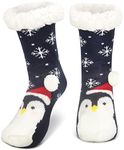 Tolumo Slipper Socks for Women Men Heat Holding Fluffy Sock Knitted Socks Fuzzy Bed Slippers One Size Non Slip B217 Navy Penguin