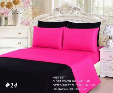 Tache 6 Piece 100% Cotton Reversible Solid Superstar Pink and Black Duvet Cover Set, King