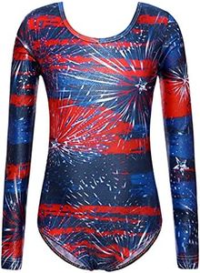 Zaclotre Girls Sparkling Stars Gymnastics Long Sleeve Leotards for Patriotic USA Kids