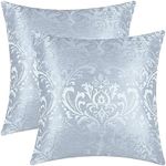 CaliTime Pack of 2 Throw Pillow Covers Cases for Couch Sofa Home Decoration Vintage Damask Floral Shining & Dull Contrast 18 X Inches Light Grey Blue,(DSC0394R-Double)