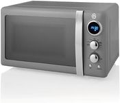 Swan SM22030LGRN Retro LED Digital Microwave with Glass Turntable, 5 Power levels & Defrost Setting, 20L, 800W, Grey