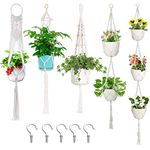 Macrame Plant Hangers, Hanging Planters Set of 5 with 5 Hooks, Hanging Planters for Indoor and Outdoor Plant Décor, Boho Decorations Hanging 8 pots of Plants (White)