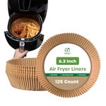 [125 Count] 6.3 Inch Disposable Round Air Fryer Liners, Non-Stick Parchment Paper Liners, Waterproof, Oil Resistance - Kraft