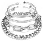 Jewels Galaxy Silver-Toned Silver-Plated Set of 4 Love Contemporary Bracelet Set For Women and Girls (CT-BNGE-49203)