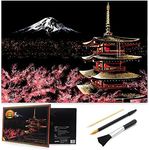 Scratch Art Rainbow Painting Paper, DIY Crafts Arts Womens Hobbies, Engraving Scratch Painting Scratchboard, Christmas Birthday Gift 16 x 11.2inch with Tools Pen (Mount Fuji)