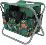 GeerDuo Folding Gardening Stool with Detachable Storage Tote Bag, Multifunctional Gardening Tools Set Organizer for Fishing and Camping,Portable Garden Chair Seat for Adults (Green Flower)