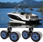 KICKER Pair 45KM84L 8" 600 Watt Marine Boat Waterproof Speakers w/LED's KM8 Bundle with Rockville DMAC80B Dual 7.7" Black Aluminum Wakeboard Tower Speaker Enclosure