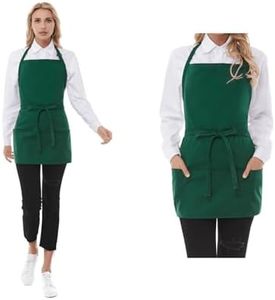 Syzornk 2 Pack Aprons for Women with Pockets，Kitchen Cotton Apron for Cooking，Chef Green Apron Unisex, Bbq Grilling Aprons for Men
