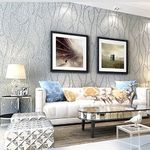 QIHANG Modern 3D Thick Non-Woven Imitation Deerskin Deep Embossed Curve Pattern Living Room/TV Background Wallpaper Roll 1.73' x 32.8'=57 Square feet (Gray)