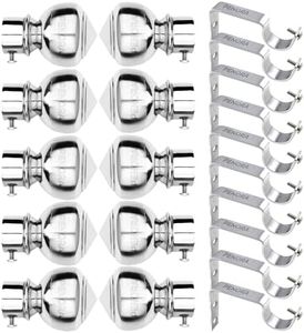 Penora Curtain Bracket Parda Knob Holder with Support 1 Inch Rod Pocket Finials Support Designer Door and Window Rod Support Fittings, Curtain Rod Holder (Pair of 10 , Chrome )