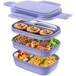 JSCORES Lunch Box for Adults,1900ml Bento Box for Kids and Adults,Leak-Proof Bento Lunchbox for Work,Picnic,Office,School(A-Purple)