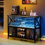 YITAHOME 47" Wine Cabinet with LED Lights, Bar Cabinet with Power Outlet, Bar Table Stand with Wine & Glasses Rack, Storage Cabinets, Adjustable Shelf, Rustic Brown