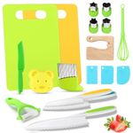 18 Pieces Montessori Kitchen Tools Toddlers Toys,Toddler Safe Knives Set Kids Cooking Sets for Real Cooking with Plastic Toddler Crinkle Cutter Kids Cutting Board