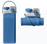 Pious Upgraded Collapsible Water Bottle Leakproof Valve Reusable Silicone Foldable for Gym Camping Hiking Travel Sports Lightweight Durable 600 ml, 1 Piece (Blue)