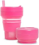 STOJO Collapsible Travel Cup - Reusable To-Go Pocket Size Silicone Bottle for Hot and Cold Drinks - Perfect for Camping - Microwave & Dishwasher Safe (16 Ounce (Pack of 1), Translucent Hot Pink)