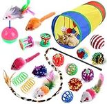 Wefine 20 Pcs Cat Toys for Indoor Kitten, Collapsible Cat Tunnel for Indoor Cat, Interactive Cat Feather Wand Ball Spring Mice Toy for Cat Puppy Kitty Kitten