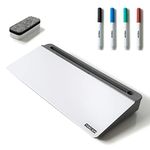 YAKCAM Desk Whiteboard Glass 16 x 7 inch Desktop Dry Erase Board Includes Storage Compartments Phone and Tablet Slot Holder. White Board for Home Or Office Includes 4 Dry Erase Markers & Eraser.