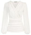 GRACE KARIN Womens Long Lantern Sleeves Shirt Blouse V Neck T Shirts Elegant Tops White XL