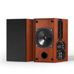 Elimavi 30W X 2 Powered Bookshelf Speakers - 3.5-RCA Input for Turntable, TV, PC, Record Player Speakers with 4 Inch Woofer & Wall Mounted, Brown