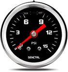 SENCTRL 0-15 Psi Fuel Pressure Gauge, 1-1/2" Black Dial, 1/8" NPT Back Mount, Silicone Oil Liquid Filled, Stainless Steel Case, Inline Low Pressure Gauge, for Water Oil Pressure Test