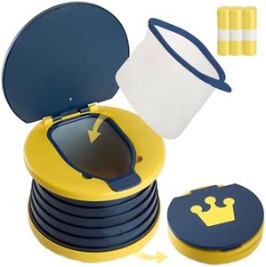 Portable Toddler Travel Potty with Silicone Insert – Foldable Potty Chair for Car & Road Trips, Spill-Resistant Training Toilet, Compact Emergency Potty, Includes Disposable Bags - Dark Blue