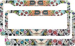 HOSNYE Girl with Sugar Skull License Plate Frame Day of The Dead Colorful Floral Ornament Metal 2 Pcs Licenses Plates Frames Front Licenses Plate Covers Car Tag Frame for Women Men US Vehicles