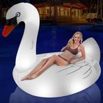 Ksheat Large Inflatable Swan Pool Floats Adults with Color Changing LED Solar Lights, Pool Float Raft Lounger Inflatable Ride-ons with Cup Holder, Beach Lake Floaties Pool Light Party Decor Relaxation