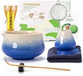 TEANAGOO 7 Pcs Matcha Whisk Set,Blue Matcha Set, Ceremony Matcha Powder Kit,Matcha Tea Set for Making Latte,Matcha Whisk Set and Bowl with Scoop&Sifter,Fuji Design Ceramic Bowl,Gift for Matcha Lovers