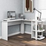 ModernLuxe Computer desk, L-shaped Desk,Large PC Laptop Table Corner Desk with Monitor Stand and CPU Stand,Gaming Desk Writing Table for Office Home, Easy to Assemble (White, L-Shaped)