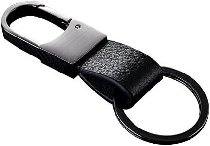 Cerbery® | Elegant leather keyring with rings and gift box | Keychain keychain key holder keyring car photo engraving ring | Ladies Men | Gift (Black)