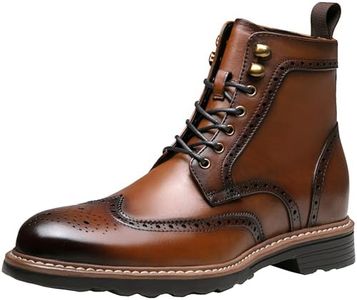 Jousen Leather Boots for Men Dress Retro Classic Design Mens Boots Cap Toe Boot Black Rubber Sole, Amy8159a-brown, 9.5