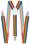 trilece Rainbow Suspenders - Adjustable Size Elastic 1 inch Wide Y Shape Mens Womens Suspenders - Heavy Duty Clips - Pride Costume (Rainbow - 1, 1)