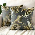 JOTOM Set of 2 Cushion Covers 40x40cm Velvet Decor Throw Pillow Covers Gold Leaves Decorative Pillow Cases Bronzing Flannelette Cushion Cover for Couch Bedroom Sofa Car Home Living Room Decor (Grey)