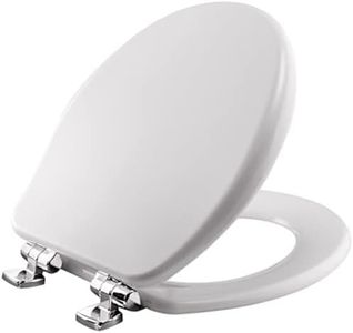 Bemis 9170CSLA 000 Alesio Toilet Seat with Chrome Hinges Will Slow Close, Never Loosen and Provide The Perfect Fit, Round, High Density Enameled Wood, White