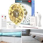 WOBANE White LED Strip Light, 16.4ft Motion Sensor Light Indoor with Remote and Adapter, Night Light, Dimmable, PIR Function, 300 LEDs Rope Light for Closet,Kitchen Cabinet,Room,Wardrobe,White