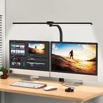 Desk Lamp,Eye-Caring Dimmable Double Head Architect LED Desk Lamps for Home Office, with Clamp and Flexible Gooseneck,Brightness and Color Adjustable for Workbench Lighting/Monitor(Black)