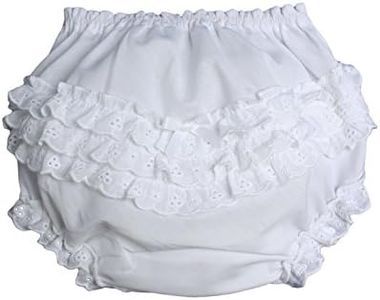 Little Things Mean A Lot Baby Girls White Elastic Bloomer Diaper Cover with Embroidered Eyelet Edging - NB