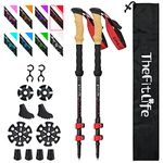 TheFitLife Carbon Fiber Trekking Poles – Collapsible and Telescopic Walking Sticks with Natural Cork Handle and Extended EVA Grips, Ultralight Nordic Hiking Poles for Backpacking Camping (Red)