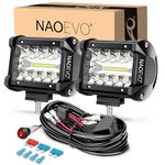 NAOEVO 4 Inch LED Pod Lights, Spot Flood LED Fog/Driving/Off Road Lights, Small LED Light Bar with 2 Leads Wiring Harness, LED Cube Work Lights for Truck Boat ATV UTV, 2 Pcs (White)